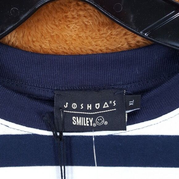 JOSHUA SANDERS Shirt Mens XL Navy White Stripe Smiley Face Pixel Tee $156 - Picture 2 of 8